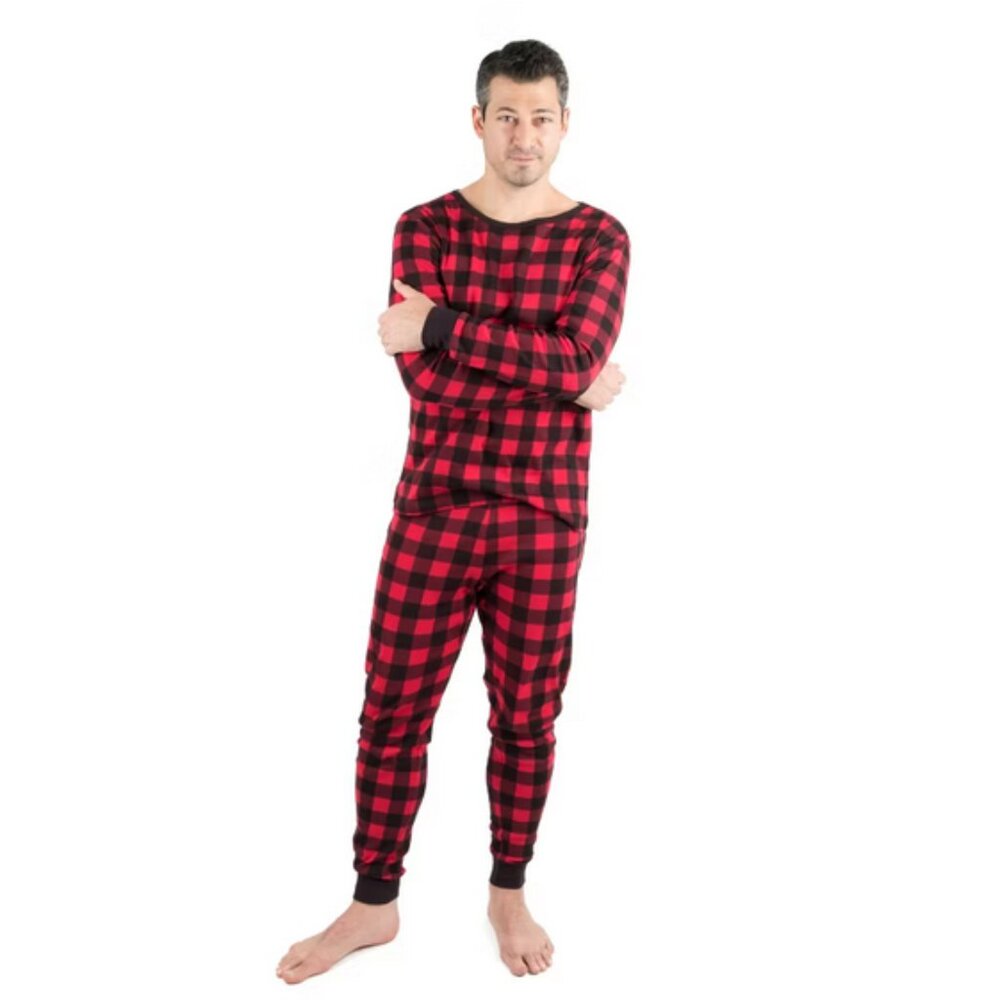 Leveret Cotton Mens Buffalo Plaid - Buffalo Check Pajamas Red Black L